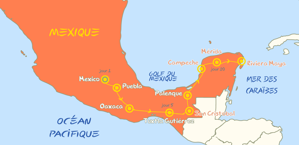 Carte grand tour du Mexique